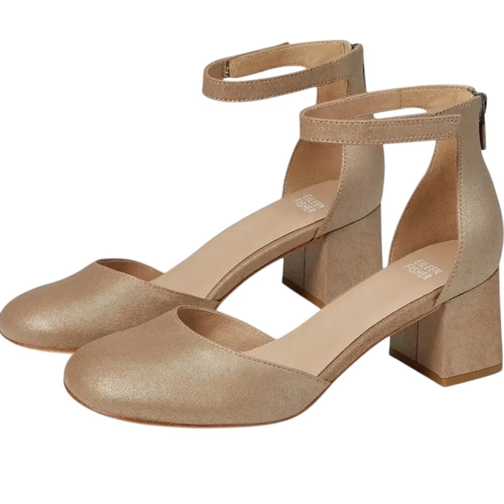 Eileen Fisher Women's Indi Pump platinum powder metalic size 6 Block heel
